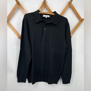 Turnbury extra fine merino wool Black Long-Sleeve Polo Sweater - Men's